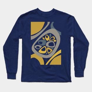 Mid Century Modern Abstract Shapes Navy, Mustard, Grey Long Sleeve T-Shirt